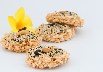 Thai style cereal cracker on white background