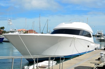 high speed yacht moored at marina in florida usa