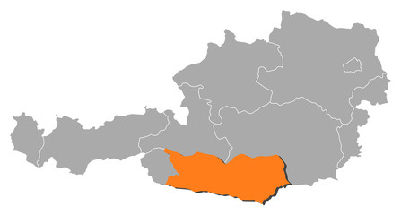 Map of Austria, Carinthia highlighted