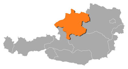 Map of Austria, Upper Austria highlighted