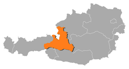 Map of Austria, Salzburg highlighted