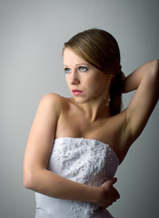 beautiful charming young woman in white corset