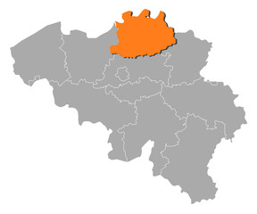 Map of Belgium, Antwerp highlighted