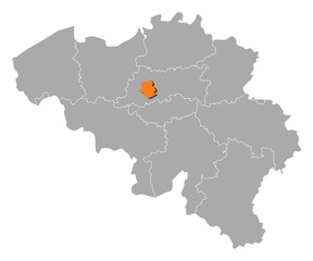 Map of Belgium, Brusseles highlighted