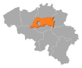 Map of Belgium, Flemish Brabant highlighted