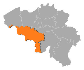 Map of Belgium, Hainaut highlighted