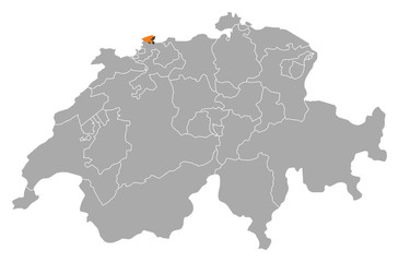 Fototapeta premium Map of Swizerland, Basel-Stadt highlighted
