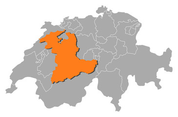 Fototapeta na wymiar Map of Swizerland, Bern highlighted