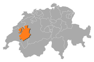 Map of Swizerland, Fribourg highlighted
