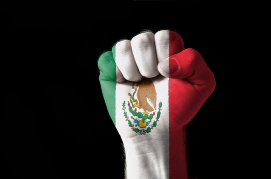 Fist painted in colors of mexico flag