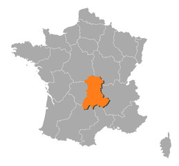 Map of France, Auvergne highlighted