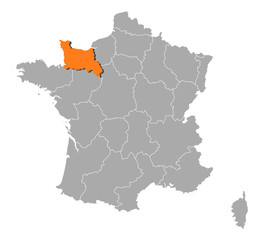 Obraz premium Map of France, Lower Normandy highlighted
