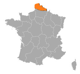 Map of France, Nord-Pas-de-Calais highlighted