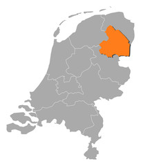 Map of Netherlands, Drenthe highlighted