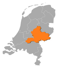 Map of Netherlands, Gelderland highlighted