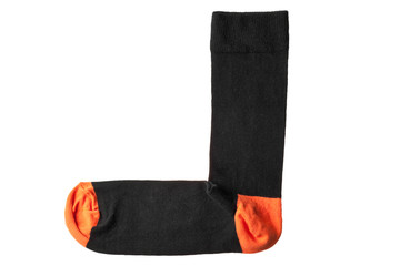 black and orange men's sock isolated on white background