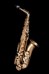 Naklejka premium Saxophone Jazz instrument on black background