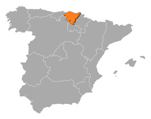 Map of Spain, Basque Country highlighted