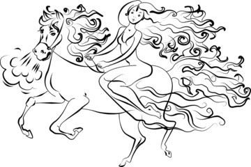 Girl sitting on a horse, vector illustration