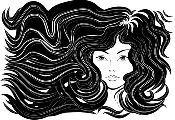 Beautiful woman with flowing hair, flowing lines