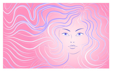 Beautiful woman with flowing hair, flowing lines