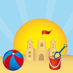 Sandcastle and ball vector