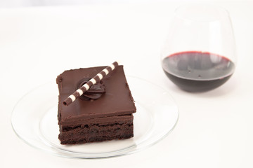 Chocolate brownie and wine background