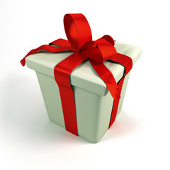 3D Christmas gift with Red Ribbon Isolated on White Backgound