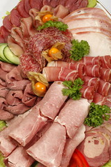 Schinken auf Platte, Partyplatte, Fleisch