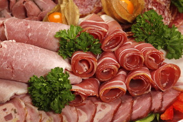 Schinken auf Platte, Partyplatte, Fleisch
