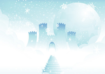frosty steps leading to castle in the clouds