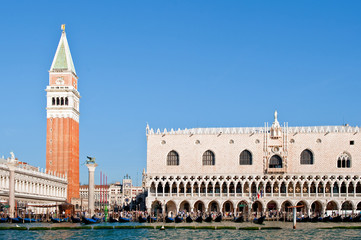 The Doge's Palace and St Mark's Square from the Lagoon. Venice,