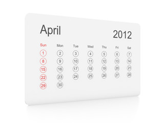 April 2012 simple calendar on a white background