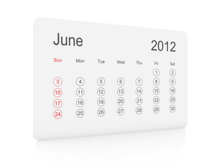 June 2012 simple calendar on a white background