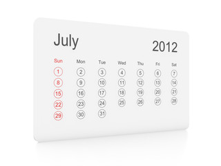 July 2012 simple calendar on a white background