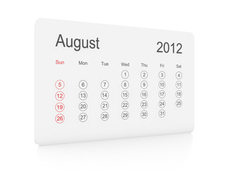August 2012 simple calendar on a white background