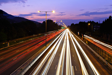 traffic on highway at night