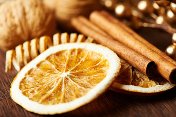 Dried orange, cinnamon and nuts for christmas