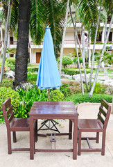 Old wooden table and chair