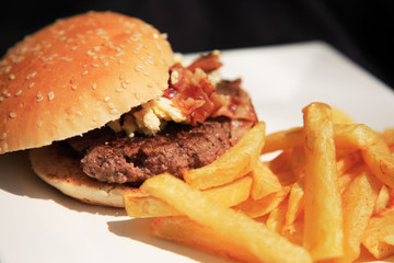 Blue cheese and bacon burger