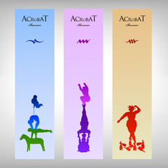Set of three colorful banner with acrobat character.