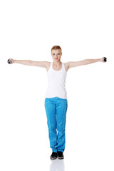 Teen girl doing exercises.