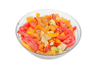 Fresh salad in a bowl, isolated on a white background