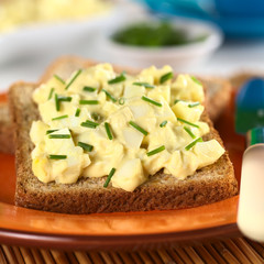 Egg salad with chives on wholewheat toast bread