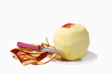 An apple is cleaned from skin