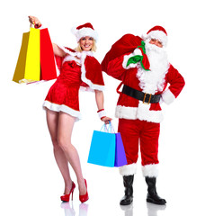 Christmas Santa Claus and shopping girl.