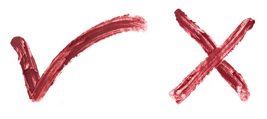 Tick and cross sign over white background