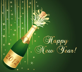 Happy new year ! 2012 Green and gold greeting card..