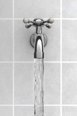 Wasserhahn mit Fliesen frontal