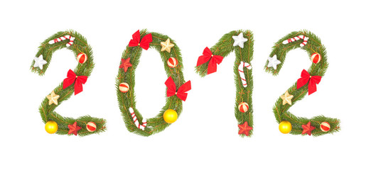 2012 number written by christmas tree branches
